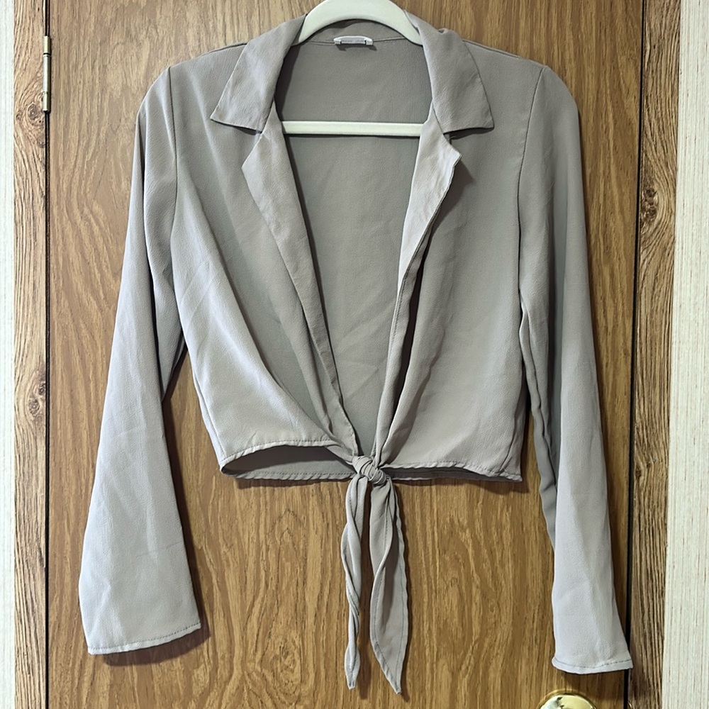 Must Have Taupe Tie Front Top Size S